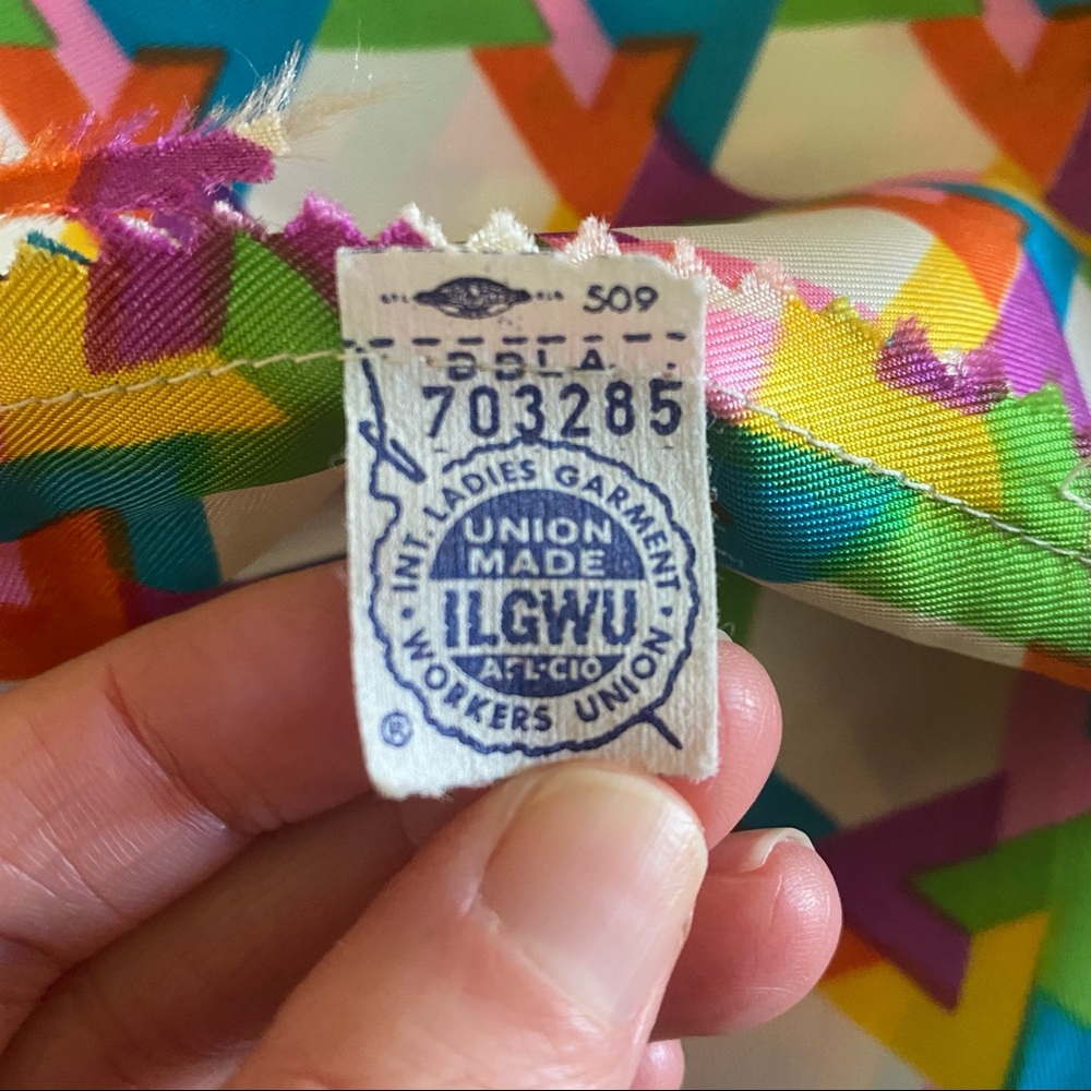 Vintage Alice Stewart Mod Geo Print Top Int'l Ladies Garment Union Tag - Picture 6 of 12